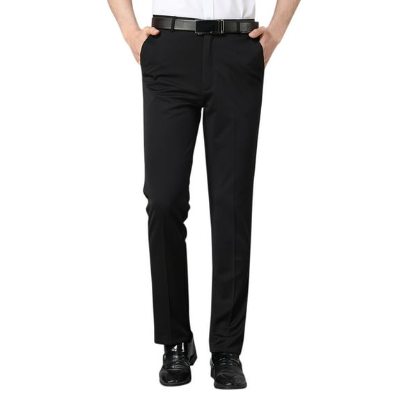 YOTMKGDO Work Pants for Men, Dress Pants Men, Male Casual Solid Slim Suit Pants Zipper Fly Pocket Straight Pants Trousers, Black 34