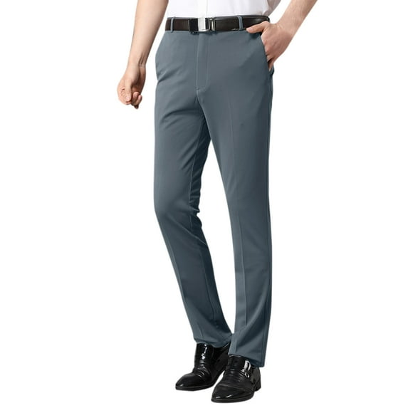 YOTMKGDO Work Pants for Men, Dress Pants Men, Male Casual Solid Slim Suit Pants Zipper Fly Pocket Straight Pants Trousers, Grey 34