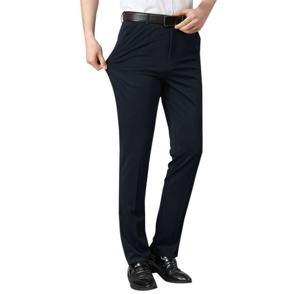 YOTMKGDO Work Pants for Men, Dress Pants Men, Male Casual Solid Slim Suit Pants Zipper Fly Pocket Straight Pants Trousers, Navy 36
