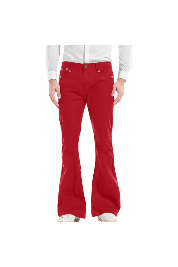 Work Pants for Men, Dress Pants Men, Mens Casual Solid Color Pocket Suit Pant Bell Bottoms Casual Pants, Red S