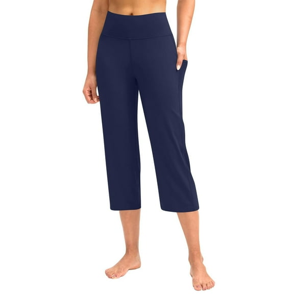 YOTMKGDO Yoga Pants Capri Pants for Women Yoga Capris with Pockets Plus Size Capri Leggings Straight Leg Crop Yoga Pant, Navy XX-Large