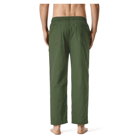 YOTMKGDO Yoga Pants, Linen Pants, Pants Lightweight Men's Elastic Casual Home Pants Waist Loose Cotton Men's Pants, Green L
