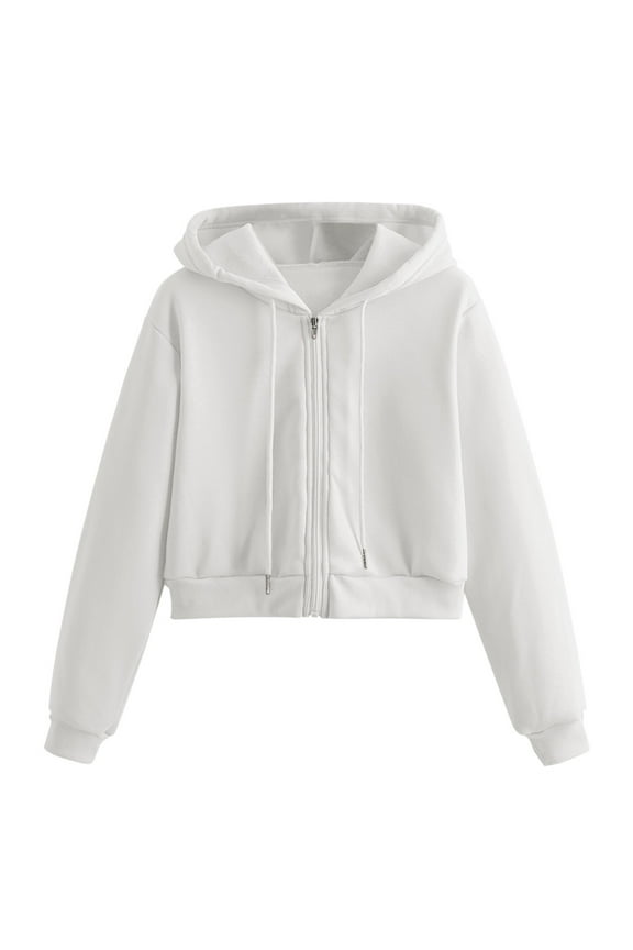 Zip Up Hoodie Women Essentials Hoodie Womens Sweatshirt Women Casual Solid Long Sleeve Zipper Hooded Sweatshirt Tops Wom Womens Long Sleeve Tops White Sweater, White+XS