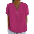 thumbnail image 1 of YOTMKGDO jelly color Short Sleeve V-Neck Shirt | Women's Fashi0nable Casual V Neck d Top T Shirt, summer tops for women (Hot Pink, S), 1 of 6