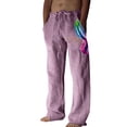 thumbnail image 1 of YOTMKGDO wide-Leg Baggy Mens Fashion Casual Cotton And Linen Printed Linen Pocket Lace Up Pants Large Size Pants Pants Casual Graphic Prints Pants for Men, Purple M, 1 of 8