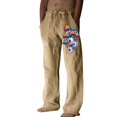thumbnail image 1 of YOTMKGDO wide-Leg Baggy Mens Fashion Casual Printed Linen Pocket Lace Up Pants Large Size Pants Casual Graphic Prints Pants for Men, Khaki 3XL, 1 of 9