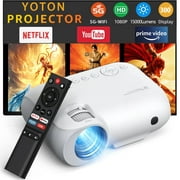 YOTON 4K HD Smart Video Projector with 5G Wi-Fi and Bluetooth, Native 1080P, 450 ANSI, Up to 300" Screen with Built-in Streaming Apps