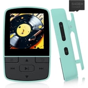 CocoBear MP3 Player with Bluetooth 5.2, 64GB TF Card Included, Hi-Fi Sound, FM Radio, Voice Recorder, Built-In Clip, Wired Earphones, Green
