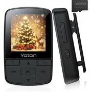 YOTON MP3 Player with Bluetooth 5.2, 64GB Storage Included, Mini Size, HiFi Music, with Sports Clip, Independent Volume Control, FM Radio, Includes Headphones, Black