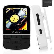 YOTON MP3 Player with Bluetooth 5.2, 64GB Storage Included, Mini Size, HiFi Music, with Sports Clip, Independent Volume Control, FM Radio, Includes Headphones, White