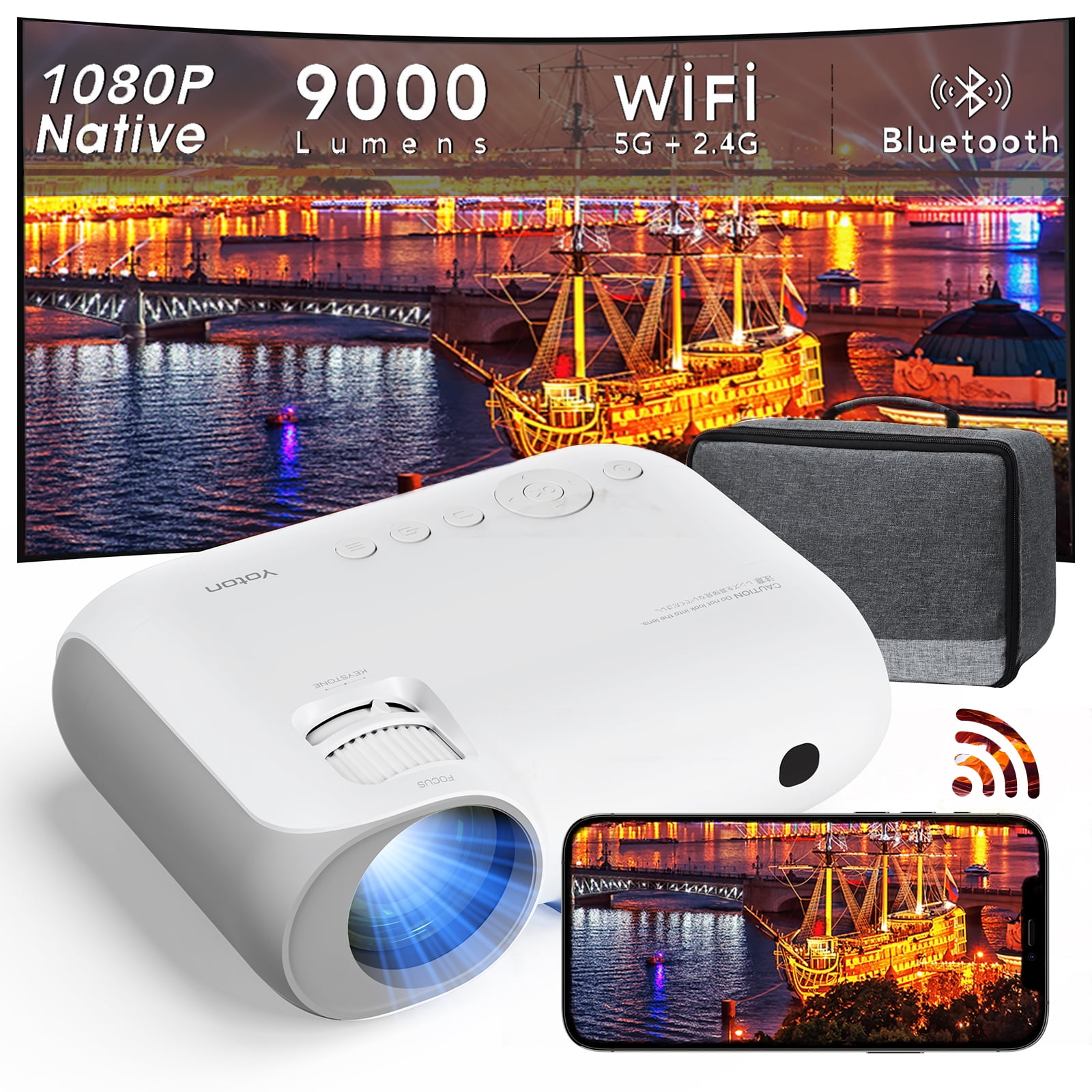 YOTON Video Projectors with 5G Wifi and Bluetooth,9000 Lumens,Native