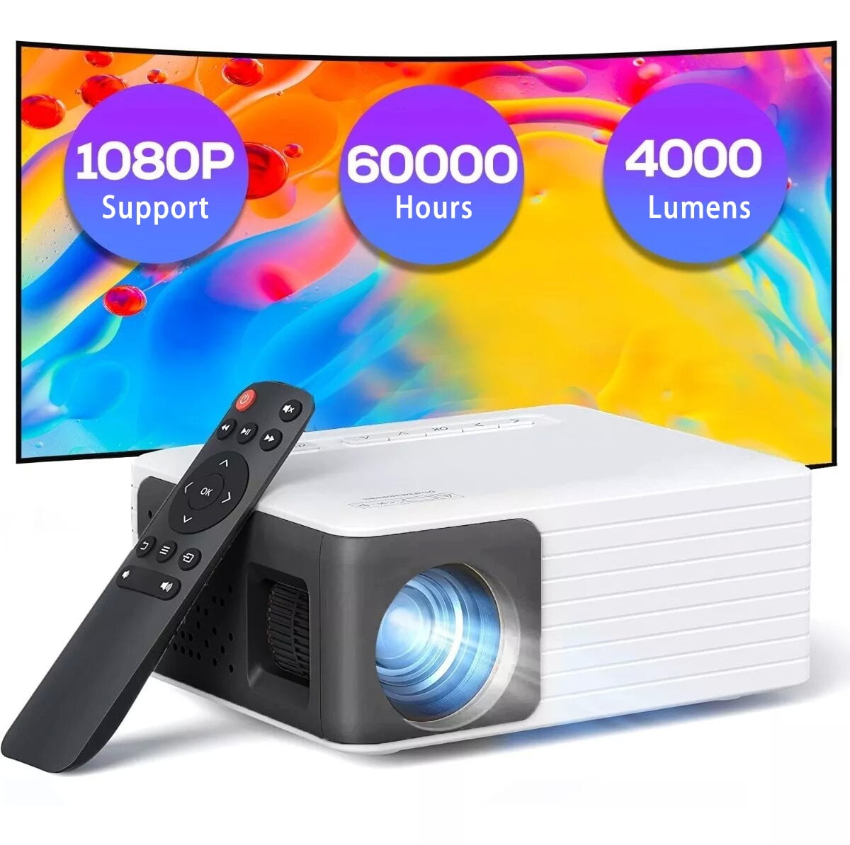 vandfald krystal Forinden YOTON Y3 Pro 1080P Support FHD Movie Projector, 100" Screen 4000Lumens Home  Theater, Compatible with PC/iOS /Android - Walmart.com