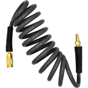 YOTOO Polyurethane Recoil Air Hose 3/8" Inner Diameter by 10' Long with Bend Restrictor, Repairable 1/4" Industrial Quick Coupler and Plug, Gray