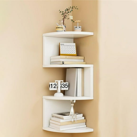 YOTQUSKI 10.53" Home Essentials Decor, Wood Corner Floating Shelf, Corner Shelf, Corner Wall Shelf, Corner Floating Shelves, Room Essentials Bookcase, Storage for Small Spaces, White