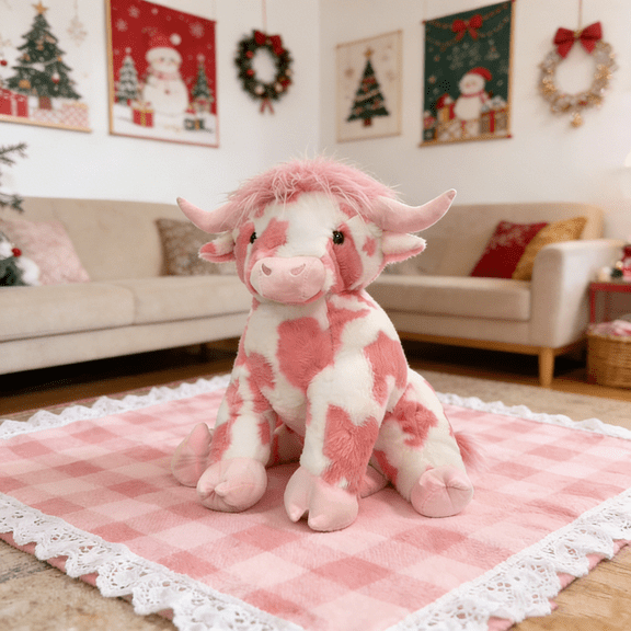 YOTQUSKI 14 In Pink Highland Cow Plush Cute Soft Plush Toy Christmas Birthday New Year Holiday Gift for Family