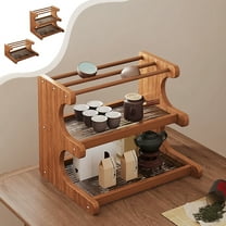 YOTQUSKI 2-Tier Coffee Mug Holder, Kitchen Spice Racks, Countertop Shelf Organizer, Wood Countertop Storage for Mugs, Cups, Cream, Syrup, Christmas Decorations, Vanity, Bathroom, Office