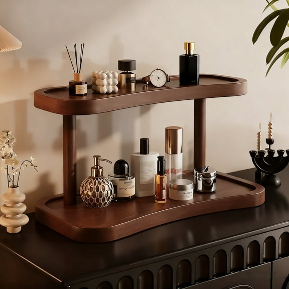 YOTQUSKI 2 Tier Cosmetic Storage Organizer, Skincare Organizer, Multifunctional Wood Storage Rack for Dressing Table, Bathroom Counter, Bedroom