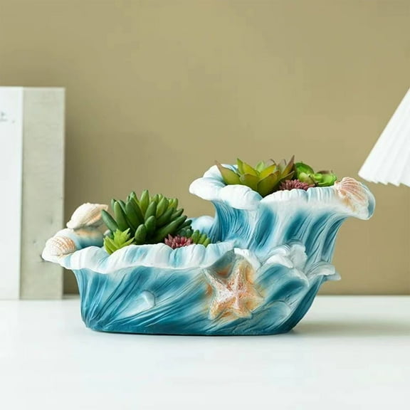 YOTQUSKI 2 Tier Gardening Pots, House Plant Pots, Wave Design Succulent Pot for Balcony, Office, Home Decor 11.22x6.49x5.51 inches