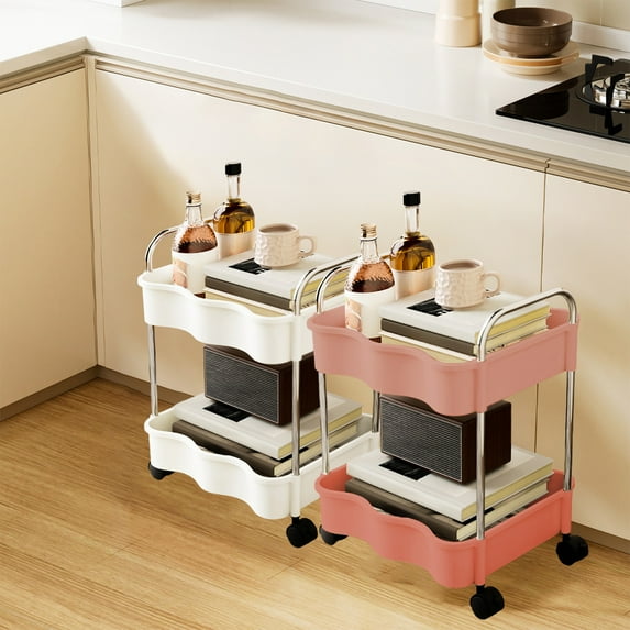 YOTQUSKI 2 Tier Small Rolling Cart with Wheels, Rolling Cart for Classroom, Bathroom Cart, Rolling Cart Organizer for Office, Living Room, Kitchen