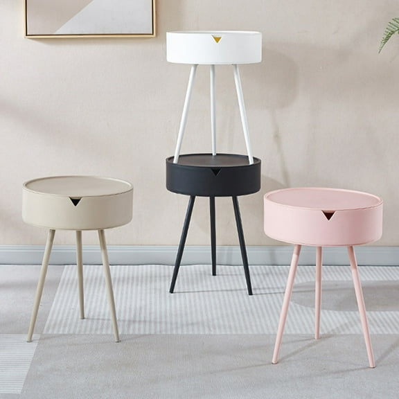 YOTQUSKI 2 Tier Small Round Table, Accent Table, Round End Tables for Living Room, Plastic Concise End Table with Storage for Yard, Balcony, Garden