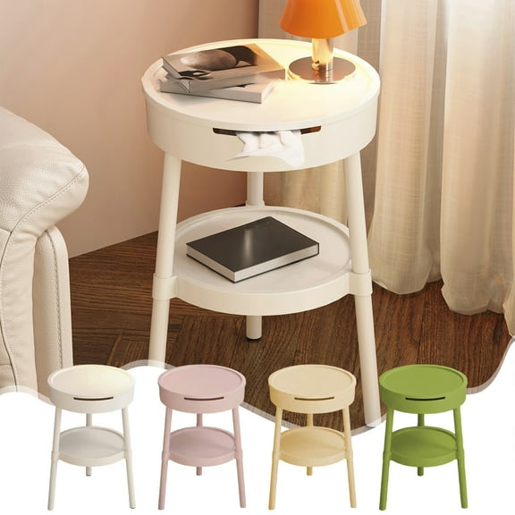 YOTQUSKI 2 Tier Small Round Table, Small Side Table, Accent Table, Plastic End Table with Storage for Yard, Balcony, Garden, Living Room, Bedroom