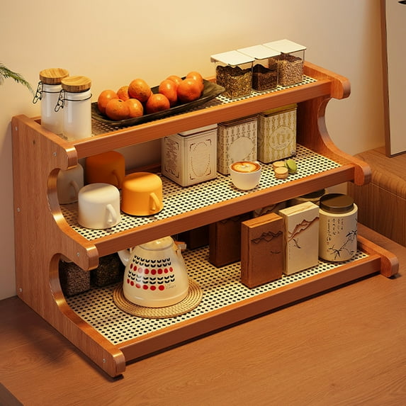 YOTQUSKI 3-Tier Coffee Bar Organizer, Countertop Shelf Organizer, Countertop Storage, Multifunctional Wood Storage Rack, Storage Racks for Mugs, Cups, Cream, Syrup, Perfume