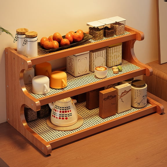 YOTQUSKI 3-Tier Coffee Bar Organizer, Countertop Shelf Organizer, Countertop Storage, Multifunctional Wood Storage Rack, Storage Racks for Mugs, Cups, Cream, Syrup, Perfume