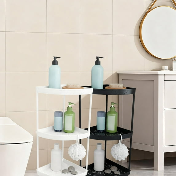 YOTQUSKI 3 Tier Corner Shelf Stand, Bathroom Corner Shelf,Bedroom Corner Shelving, Plastic Shelving with Wheel for Kitchen, Office, Food Items, Toys