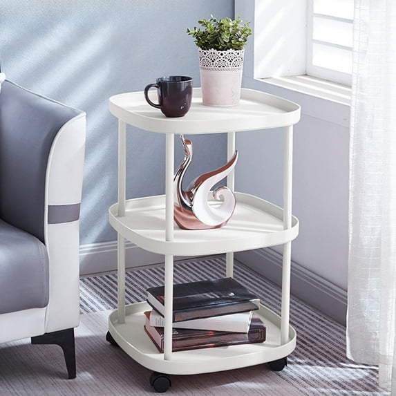 YOTQUSKI 3 Tier Table with Wheels, Accent Table, End Tables, Side Tables for Living Room, Plastic Waterproof Concise Rectangle End Table for Living Room, Bedroom, Patio