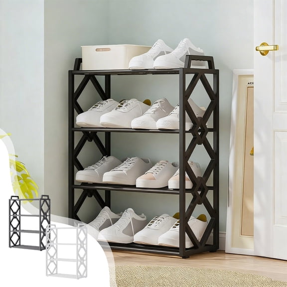 YOTQUSKI 4-Tier Shoe Organizer for Entryway, Living Room Shoe Rack, Shoe Stand for Bedroom, Sturdy Shoe Rack, Floor Shoe Rack, Shoe Racks for Small Spaces