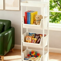 YOTQUSKI 4 Tier Small Cart, Book Toy Rnack Shelf, Rolling Cart Organizer, White Utility Cart on Wheels for Toys, Snacks, Books, Daily Necessities