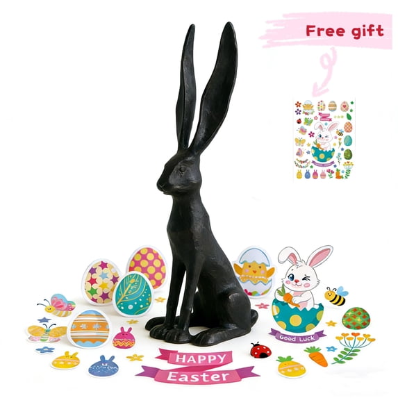 YOTQUSKI 9.84 " Easter Bunny Figurines Decor, Spring Home Tabletop Ornament Black Resin Rabbit Figurines Decorations for Indoor, Outdoor, Home, Party, Gift
