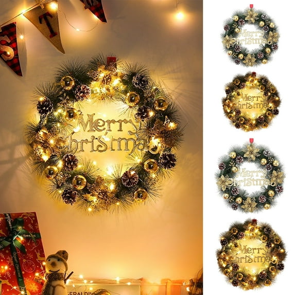 YOTQUSKI Christmas Wreath, 15.7" Christmas Wreaths for Front Door, Wreath with Balls, Poinsettias, Pine Cones & Pine Needles Door Wreath for Indoor Outdoor Christmas Decor