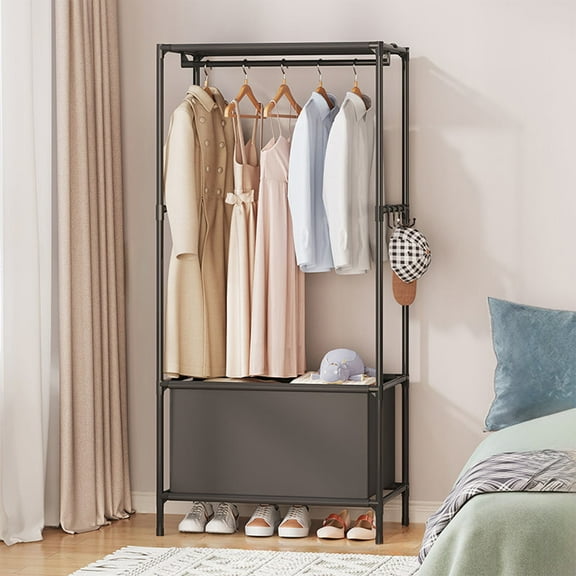YOTQUSKI Clothes Rack with Shelves, Hanging Rack for Clothes, Garment Racks for Clothes, Dtorage Closet Rack Shelf for Bedroom, Apartment, Dorm, Balcony, Laundry Room