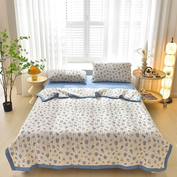 YOTQUSKI Cooling Blankets for Hot Sleepers, 40"×60" Summer Blanket with Flower Printed, Lightweight Breathable & Soft Cotton Throw Blanket for Bed Sofa Living Room Bedroom