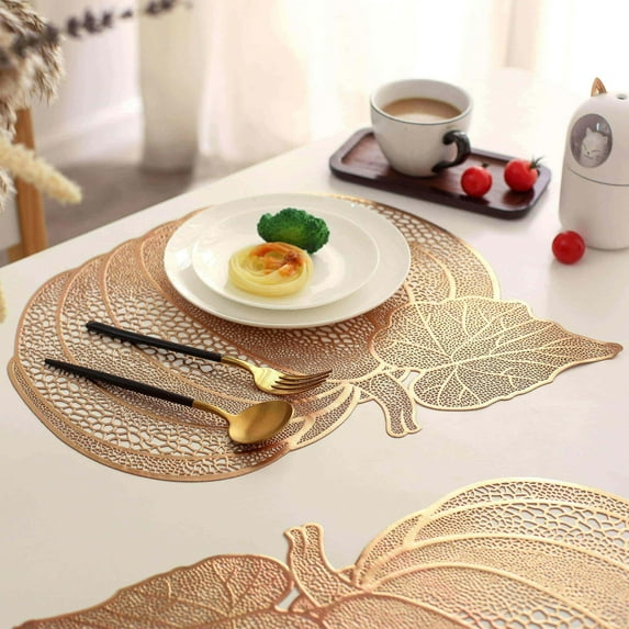 YOTQUSKI Fall Placemats,Pumpkin Placemats,Farmhouse Heat Resistant Non-Slip Washable Vinyl Table Mat for Fall Thanksgiving Kitchen Dining Party Decoration,16.53x16.53x0.39in