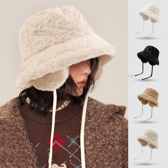 YOTQUSKI Hat Ear Flaps Women, Removable Drawstring Ear Protectors, Adding Fleece Thickened Fisherman's Hats, Women Winter Caps