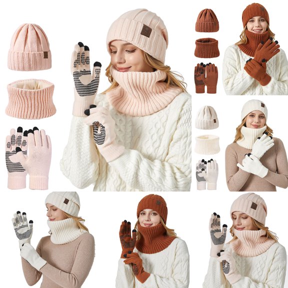 YOTQUSKI Hat Scarf and Gloves Women, Beanie for Women Set, Women Winter Thickened Keep Warm Set