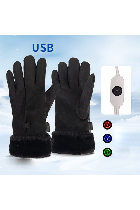 Heated Gloves for Women, Windproof Reflective Zipper Touch Screen Finger for Driving Snowboarding, Three Speed Temperature Control