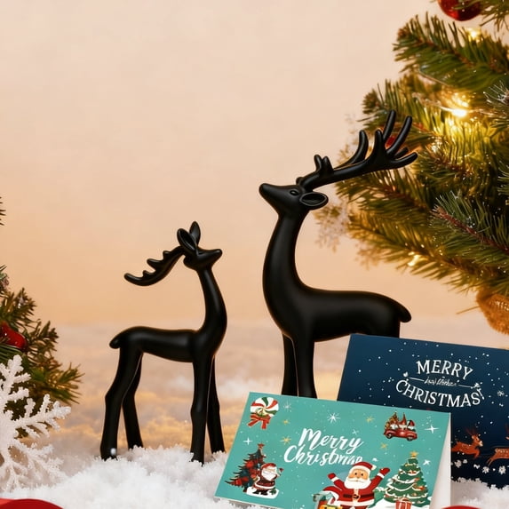 YOTQUSKI Holiday Deer with 6PCS Christmas Greeting card, Christmas Tabletop Decor, Christmas Gift, Christmas Deer Decor for Living Room, Home Decoration