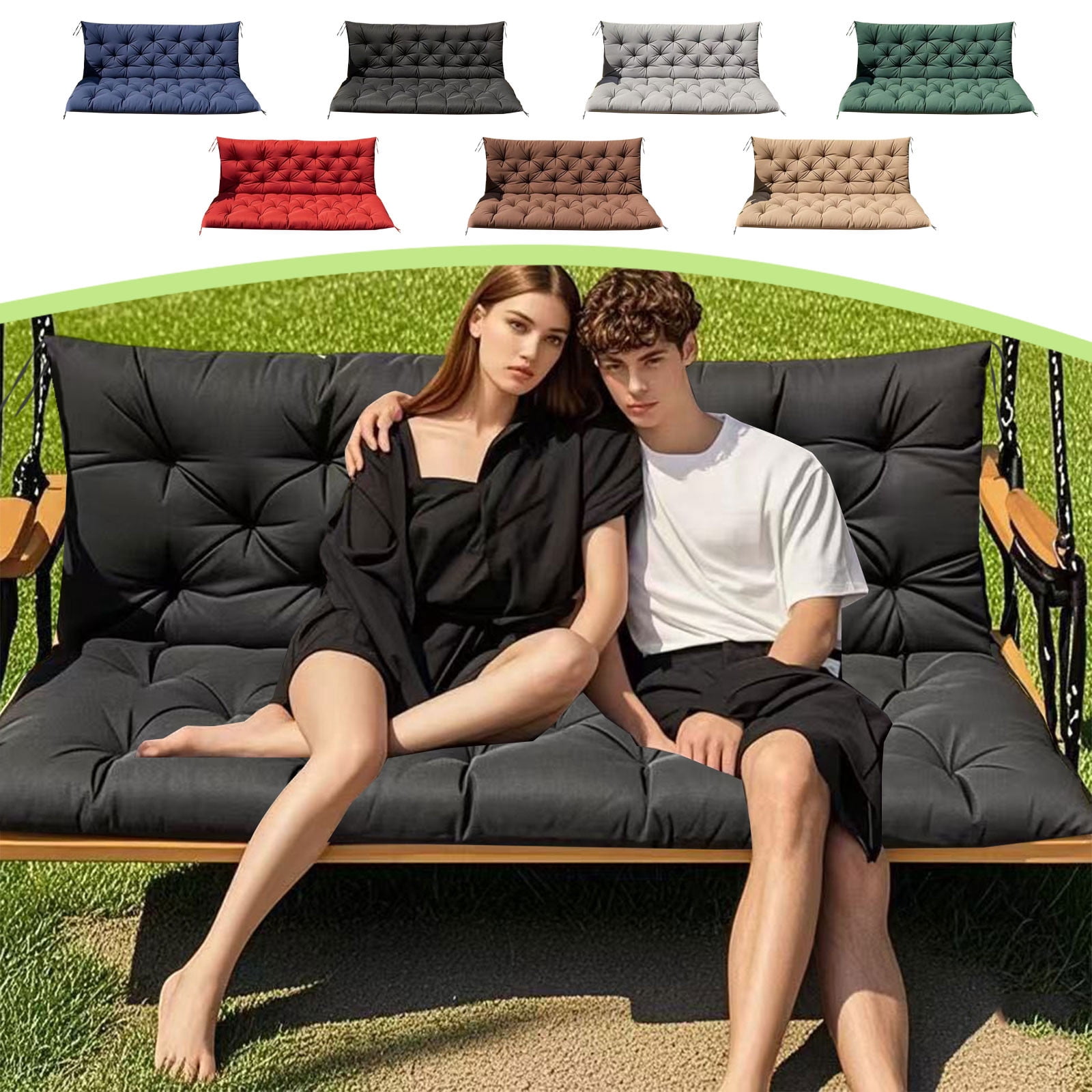 YOTQUSKI Outdoor Swing Cushions, Porch Swing Cushions 3 Seater Replacement with Backrest, Outdoor Thickened Bench Cushion with Ties for Porch,Patio,Backyard,Garden and Lawn