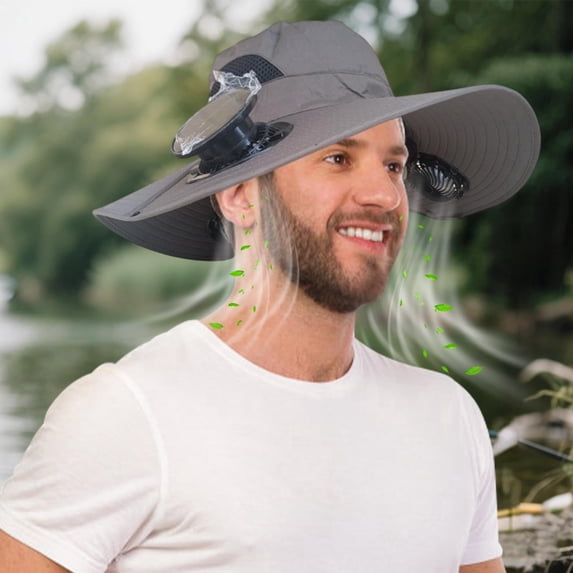 YOTQUSKI Outdoor Wide Brim Sun Hat, Wide Brim Solar Fan with 3 Solar Fan, Sun Bucket Hat for Men Women UPF 50+ Bucket Fishing & Beach Hat with Fan Built in