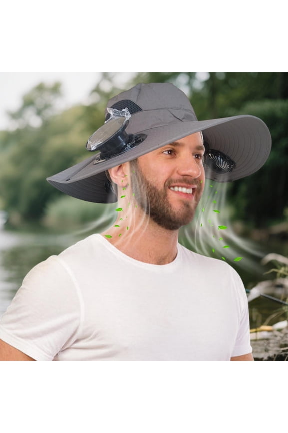 YOTQUSKI Outdoor Wide Brim Sun Hat, Wide Brim Solar Fan with 3 Solar Fan, Sun Bucket Hat for Men Women UPF 50+ Bucket Fishing & Beach Hat with Fan Built in