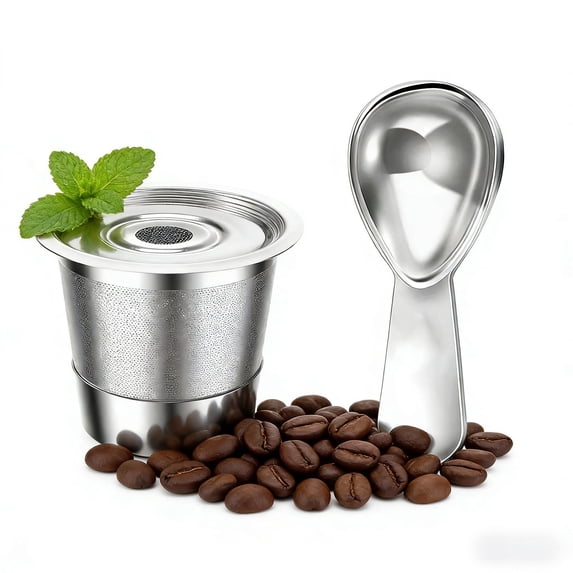 YOTQUSKI Reusable K Cups, Keurig Coffee Pods Reusable, K Cup Filters, Food Grade Stainless Steel, Insulated Against the Heat, Easy Clean Mesh Filter, 1 Coffee Pods & 1 Spoon