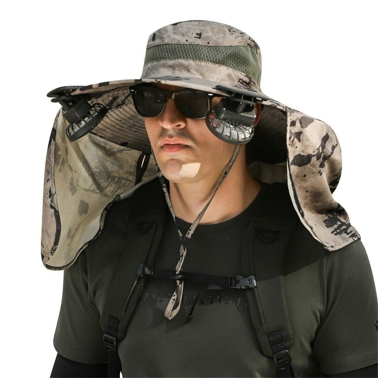 YOTQUSKI Solar Fan Hats for Men, Outdoor Wide Brim Sun Hat with