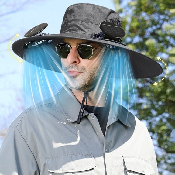 YOTQUSKI Solar Fan Hats for Men, Outdoor Wide Brim Sun Hat with 2 Solar Fan Sun,Waterproof & Breathable Bucket Hat for Men Women , UPF 50+ Bucket Fishing & Beach Hat with Fan Built in