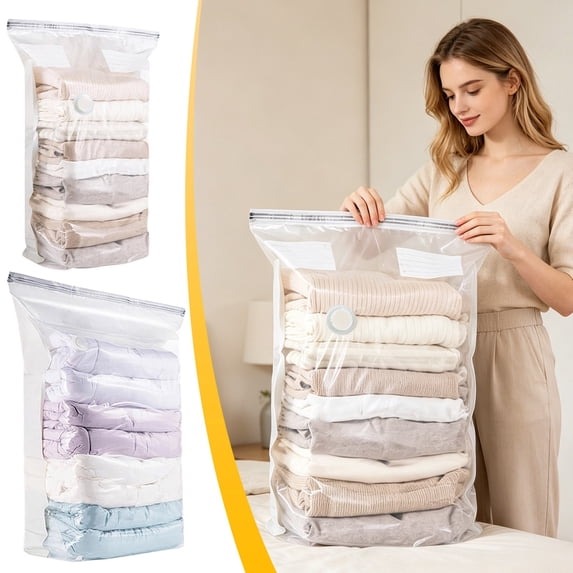 YOTQUSKI Vacuum Bags for Clothes, Storage Bags for Bedding, No Pump Vacuum Seals Bags, Heavy-Duty Large Capacity 4-Sec Fast Compression Bag with Press for Clothes, Blankets, Bedding