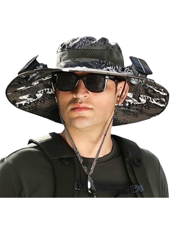 YOTQUSKI Wide Brim Solar Fan Hat, Fishing Hat with 2 Solar Fan, Fan Hat with Rechargeable Battery, Outdoor Sun Hats, Fishing & Beach Hat for Men Women Hat with Fan Built in