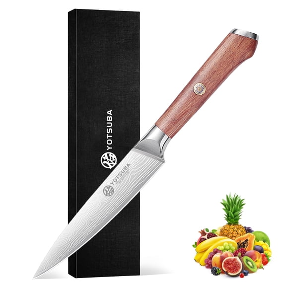 YOTSUBA Utility Knife,5 Inch Petty Kitchen Knife, Forged High Carbon German Steel chef knives, Paring knives, Full Tang & Razor Sharp Ergonomic Handle Design