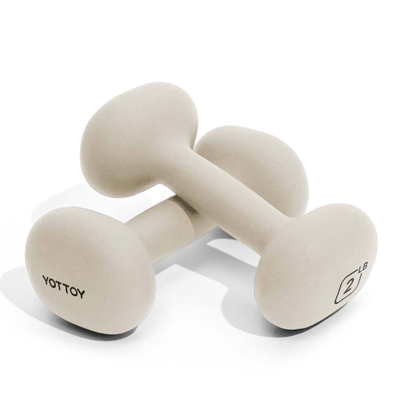YOTTOY 2 lb Each Neoprene Dumbbell Pair, White, Non-Slip Anti-Roll Hand Weights for Women